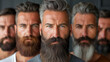 © Jammy Jean - Group of men show casing various facial hair styles. Different color, shapes and design. Barbershop display.