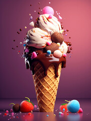  ice-cream cone on color background