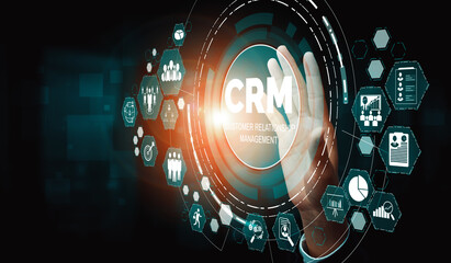 Wall Mural - CRM Customer Relationship Management for business sales marketing system concept presented in futuristic graphic interface of service application to support CRM database analysis. uds