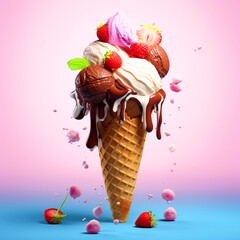  ice-cream cone on color background