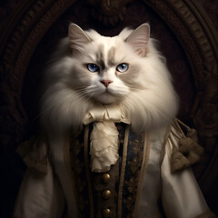 Wall Mural - Realistic lifelike Ragdoll cat kitten kitty in renaissance regal medieval noble royal outfits, commercial, editorial advertisement, surreal surrealism. 18th-century historical	
