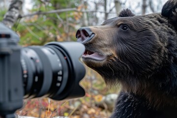 Wall Mural - bear sniffing at the lens, filling the frame with its face
