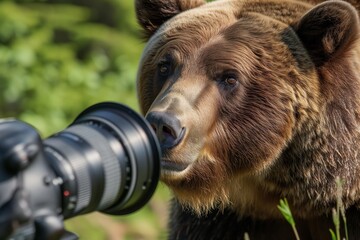 Wall Mural - bear sniffing at the lens, filling the frame with its face