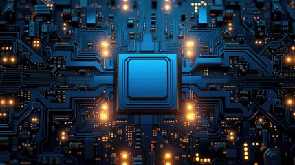 Poster - Large blue circuit board on a background, symmetry. Generative AI.