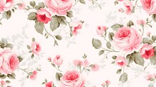 Seamless Pattern With Delicate Bouquets Of Roses, Rosehip Flowers,berries, Aquilegia, Pink Tulips And Eucalyptus , Generative Ai, 
