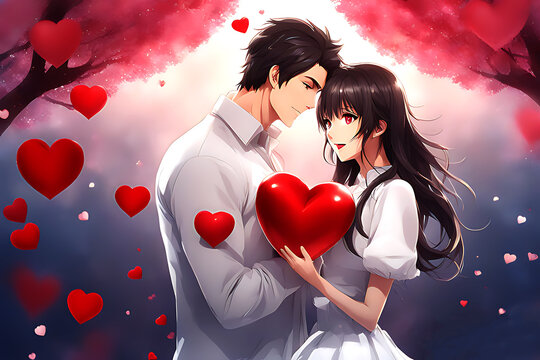 illustration design cartoon art watercolor romance couple, valentine's day