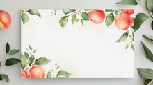 Wedding Invitation Card With Watercolor Peach Fruit And Green Leaves Hand , Generative Ai