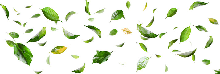 Wall Mural - isolate leaves movement falling slow down on transparent backgrounds 3d render png