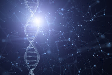 Wall Mural - glowing dna chain in futuristic digital network illustration background.