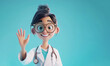 © ink drop - 3D style cute cartoon character of a welcoming female doctor waving