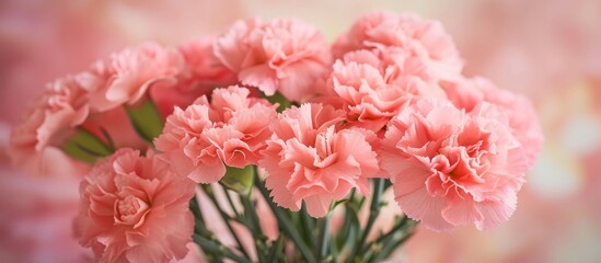 Wall Mural - Pink carnations in a vase, for a love-themed backdrop, seen up close.