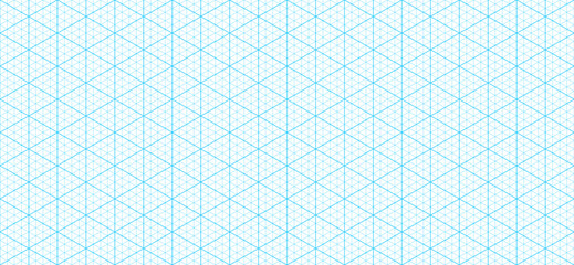 Isometric triangular paper grid pattern or graph blueprint vector background. Isometric triangle pattern paper with guide lines rulers, technical plotting sheet for construction or architect drawing