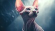 A detailed view of a hairless cat with striking blue eyes. Perfect for pet-related projects or animal-themed designs