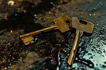 Wall Mural - a picture of a couple of keys sitting on top of a table. can be used to represent security, access, 