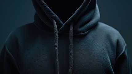 Wall Mural - A person wearing a black hoodie against a black background. Versatile image suitable for various concepts