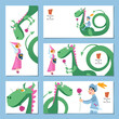 Set of universal cards with princess, knight and dragon. Diada de Sant Jordi (the Saint George’s Day). Template