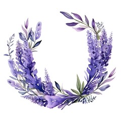 Wall Mural - Watercolor painting Lavender flower and leaves wreath isolated on white background for wallpaper banner card illustration