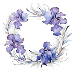 Wall Mural - Watercolor round frame of Iris flowers isolated on white background with copy space for illustration design