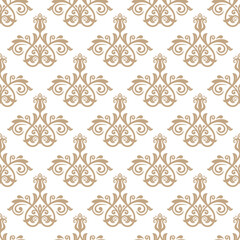 Wall Mural - Classic seamless pattern. Damask orient golden and white ornament. Classic vintage background. Orient pattern for fabric, wallpapers and packaging