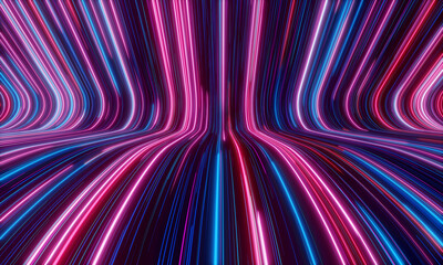 Wall Mural - neon rays and glowing lines. abstract futuristic neon background, speed of light, 3d illustration.