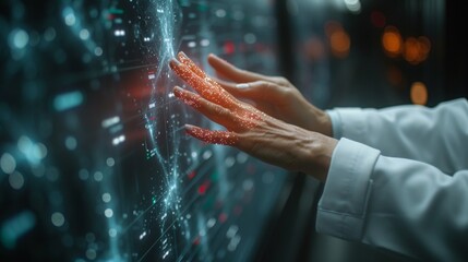 Poster - Using a virtual screen to touch an electronic medical record, analyzing brain activity, and taking a DNA sample. Digital healthcare and network connections on a modern interface, medical technology,