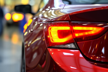 Wall Mural - Close-up of the rear lights of a red sport car.