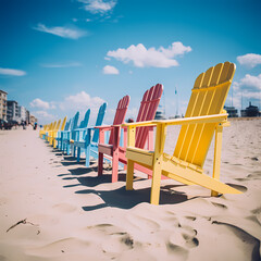 Wall Mural - A row of colorful beach chairs.