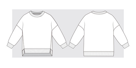 Wall Mural - Oversize sweatshirt with an elongated back. Technical sketch. Vector ullustration.