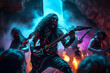 © lucky pics - hellish rock musicians band with electric guitars in a rock world/ Digitally generated image. Not based on any actual person, scene or pattern.