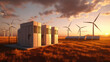 Battery energy storage system with wind turbines and solar.