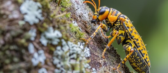 Canvas Print - Mating pair of insects on a tree.