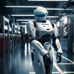 Canvas Print - Robot security guard patrolling a facility. 