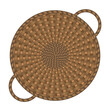 Vector illustration of a wicker basket top view. A basket with two handles, round, brown. View from above.