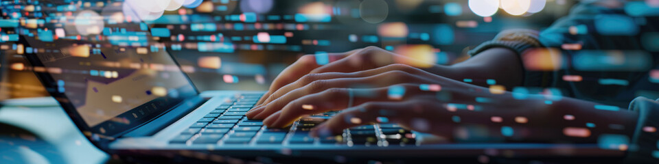 Wall Mural - hands on the keyboard of a computer
