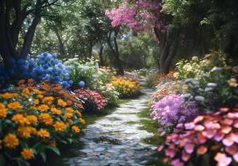 Wall Mural - Enchanted Garden Path with Blooming Flowers