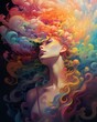 Woman with colors. Abstract illustration of a woman's beauty and love. Emotional, colorful, rainbow colors background. 