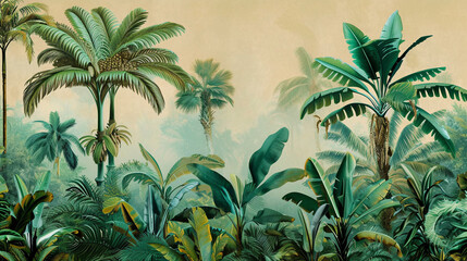  Tropical palms jungle illustration. 