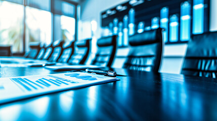 An empty corporate meeting room, representing the professional environment and the anticipation of decision-making and collaboration