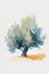 Wall Mural - Impressionist painting of an olive tree, brushstroke texture, and a medley of cool and warm tones.