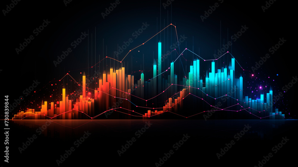 Abstract image of graphs, geometric shapes, growth and decline scales ...