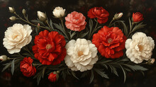 Painting Of White And Red Flowers On A Black Background