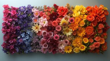 Wall Mural - Arrangement of flowers in rainbow shades