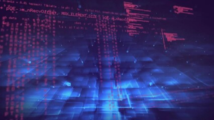 Animation of data processing over shapes on black background
