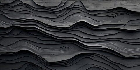 Wood art background illustration - Abstract closeup of detailed organic black anthracite gray wooden waving waves wall texture banner wall, overlapping, Generative AI 