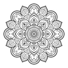 Wall Mural - Circular pattern in form of mandala with flower for Henna, Mehndi, tattoo, decoration. Decorative ornament in ethnic oriental style. Outline doodle hand draw vector illustration.