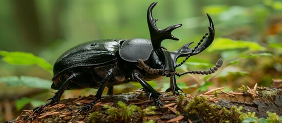 Canvas Print - A male stag beetle encountered a female in the wild.