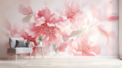 Canvas Print - Floral watercolor style wallpaper with textured pastel colors, perfect for room interiors. 3D render.