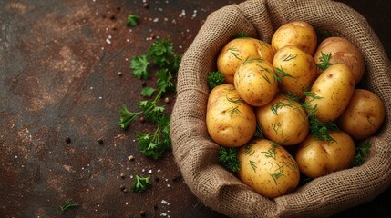 potatoes on brown background