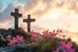 Easter crucifixes copy space text 