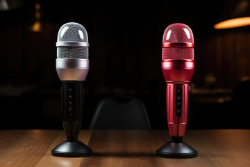 Microphones on Wooden Table